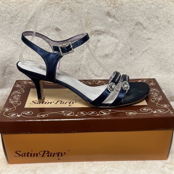 Satin Party Shoes - Satin Party Dyed Midnight Blue Embellished Heels